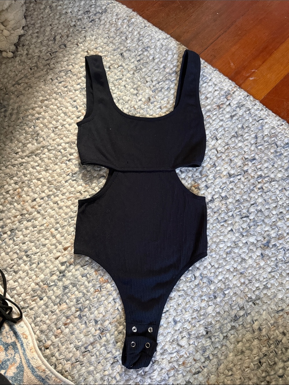 Garage Black Ribbed Cutout Bodysuit